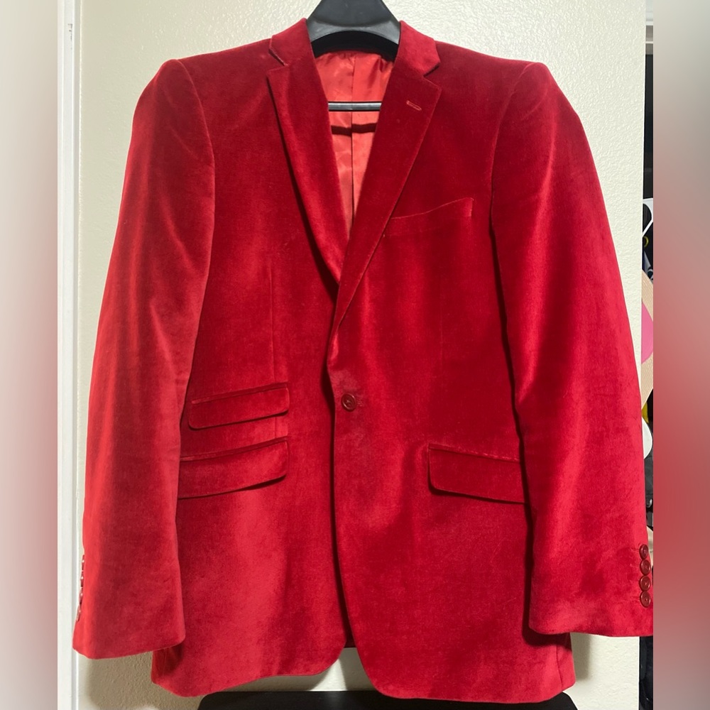 Mens Portabella Fashion Deep Red Cotton/Polyester Blazer - size slim fit